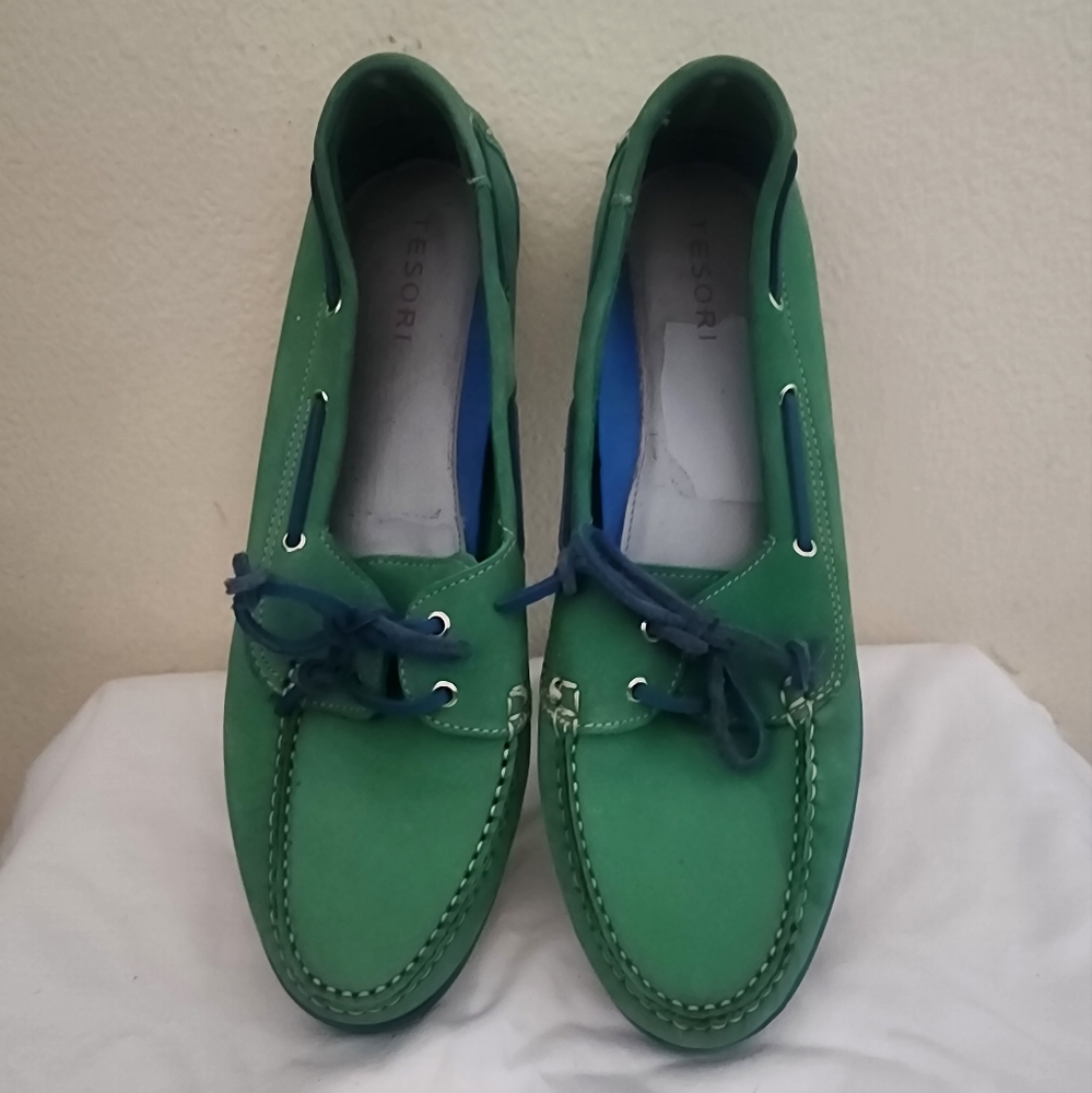 Tesori green loafers